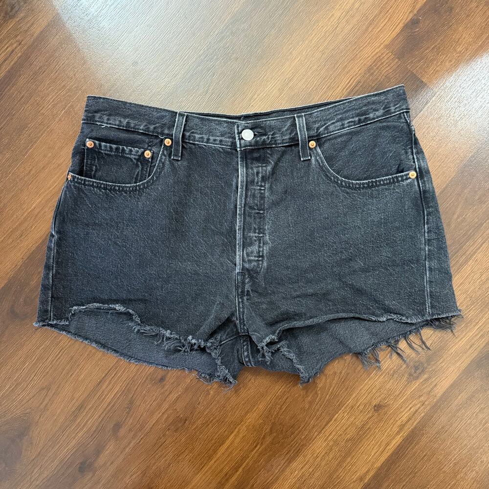 Levi's 501 high rise button fly black denim jean shorts